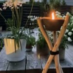 Torche de Jardin en Bois avec Bol en Terre Cuite