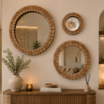 Miroir Mural Rond en Bois Naturel - Fait Main