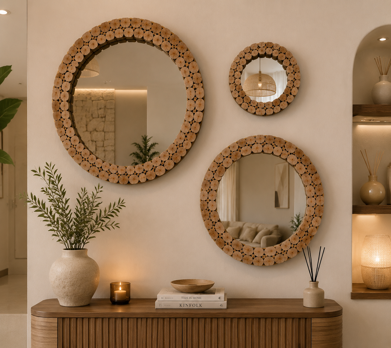 file_0000000074d081f4824b67eca014601a Miroir Mural Rond en Bois Naturel - Fait Main - Image 1